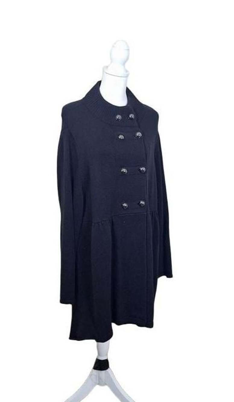 Style & Co Blk. Mock/Tunnel Neck Sweater Coat, 2X Military Style Dark Academia - Picture 9 of 11